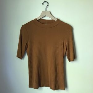 UNIQLO Brown Mock Neck Top 3/4 Sleeves